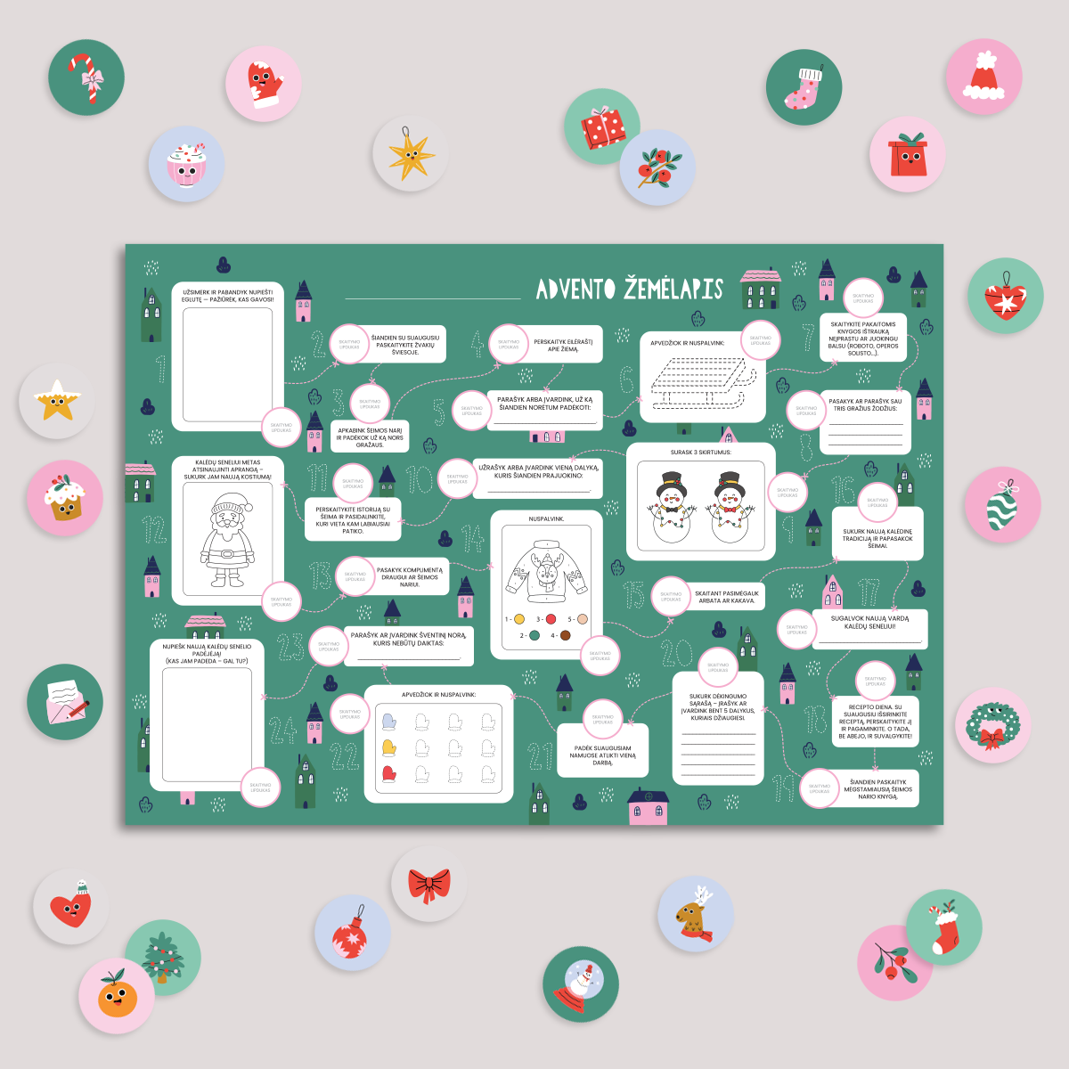 Advento plakatas-žemėlapis su 24 lipdukais