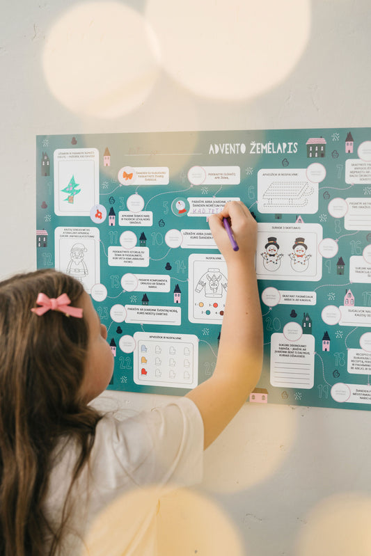 8-10 m. vaikams: šventinė advento knygų dėžutė su plakatu