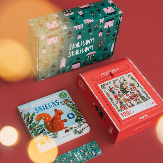 0-3 m. vaikams: šventinė advento knygų dėžutė su plakatu